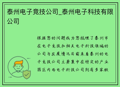 泰州电子竞技公司_泰州电子科技有限公司